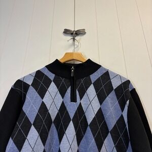 Studio Omega Men Preppy Argyle 1/4 Zip Sweater Size M Academia Grandpa Classic